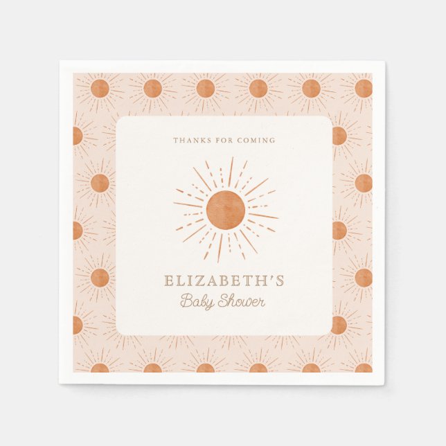 Serviette En Papier Voici le soleil Brûlé Orange Baby shower Soleil (Devant)