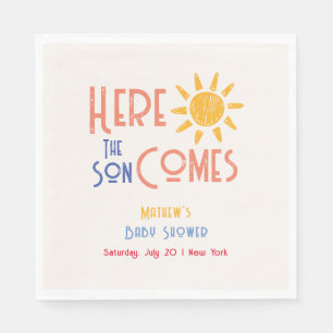 Serviette En Papier Voici Le Son Minimal Rétro Baby shower Soleil