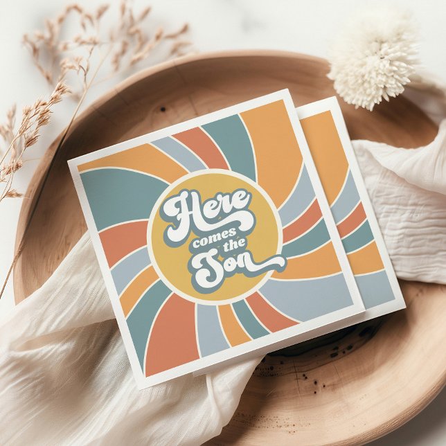 Serviette En Papier Voici Le Son Super Retro Baby shower Soleil (Créateur téléchargé)