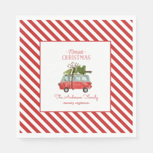 Serviette En Papier voiture d'aquarelle de noël la plus joyeuse