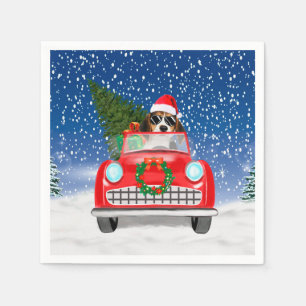 Serviette En Papier Voiture De Conduite De Chien beagle En Noël De Nei