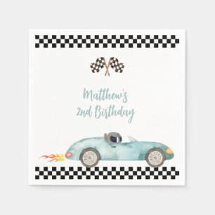 Serviette En Papier Voiture de course bleue moderne Anniversaire
