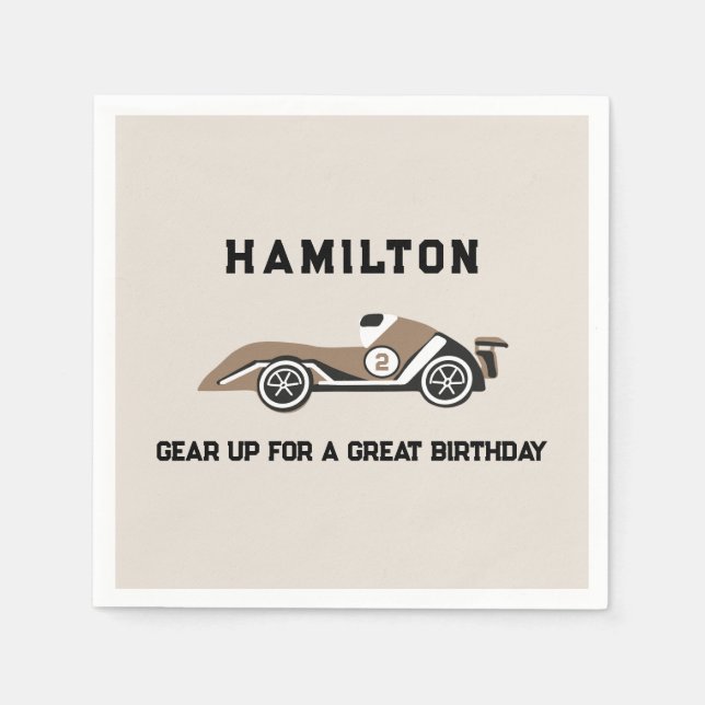 Serviette En Papier Voiture De Course Deux Sport Rapide Anniversaire (Devant)