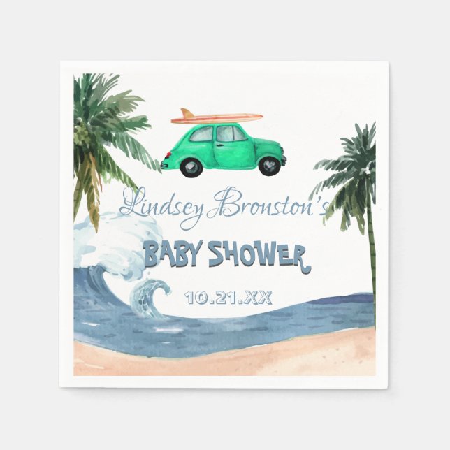 Serviette En Papier Voiture de surf Cocout Tree Blue Beach Baby shower (Devant)
