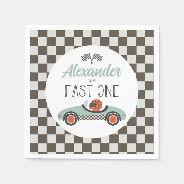 Serviette En Papier Voiture Fast One bleue Race Anniversaire (Devant)