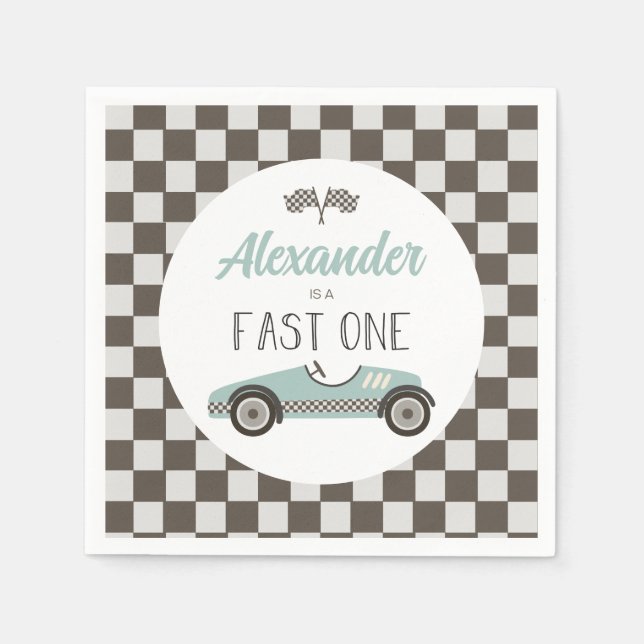Serviette En Papier Voiture Fast One bleue Race Anniversaire (Devant)