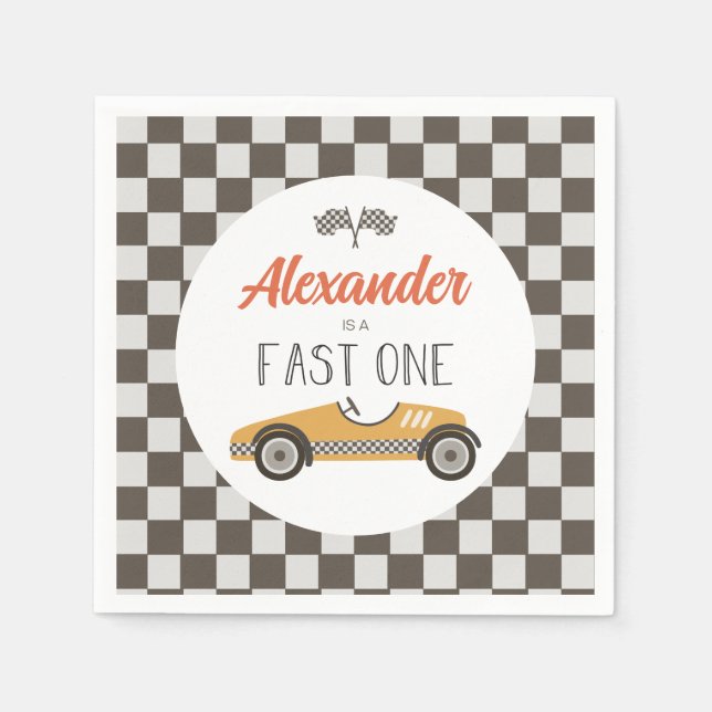 Serviette En Papier Voiture Fast One jaune Race Anniversaire (Devant)