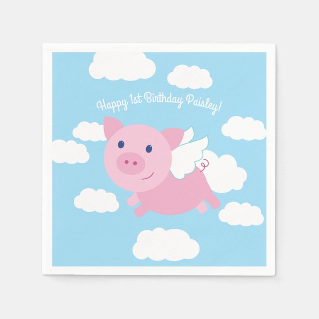 Serviette En Papier Voler Cochon Anniversaire Fête Enfants (Devant)