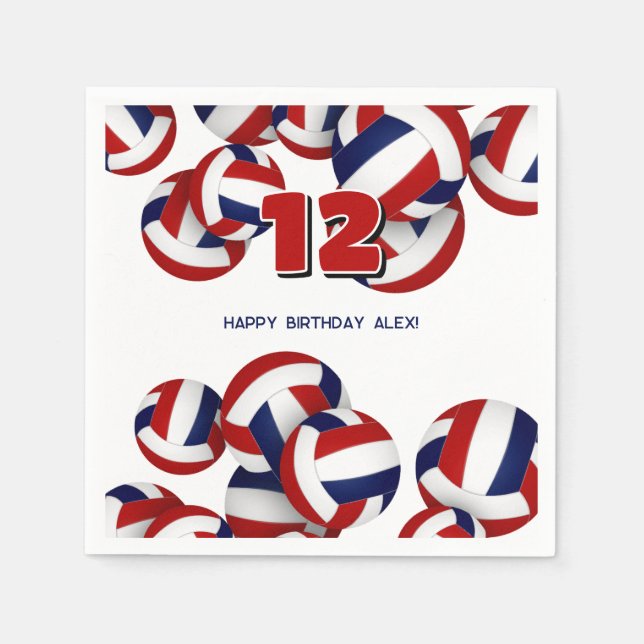 Serviette En Papier volley bleu rouge garçons filles fête d'anniversai (Devant)