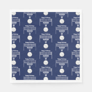 Serviette En Papier Volleyball Ball & Net Marine Blue Anniversaire Nom