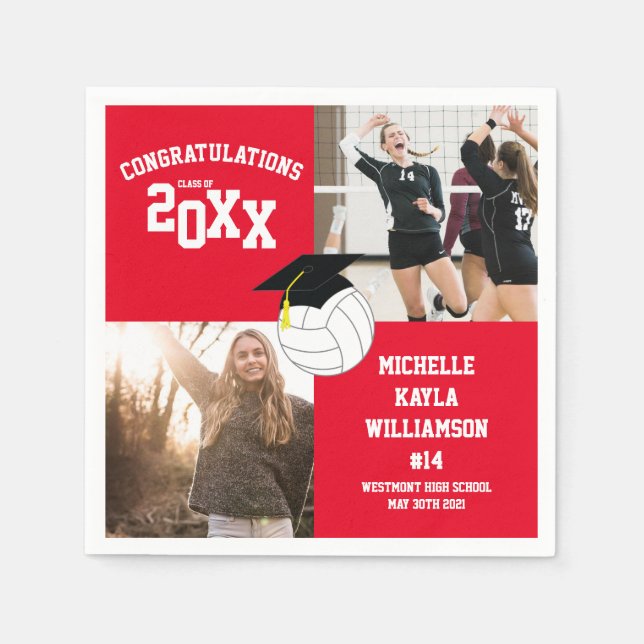 Serviette En Papier Volleyball Graduation Sports Rouge (Devant)