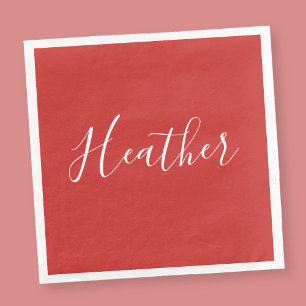 Serviette En Papier Votre écriture blanche personnalisée sur fond roug