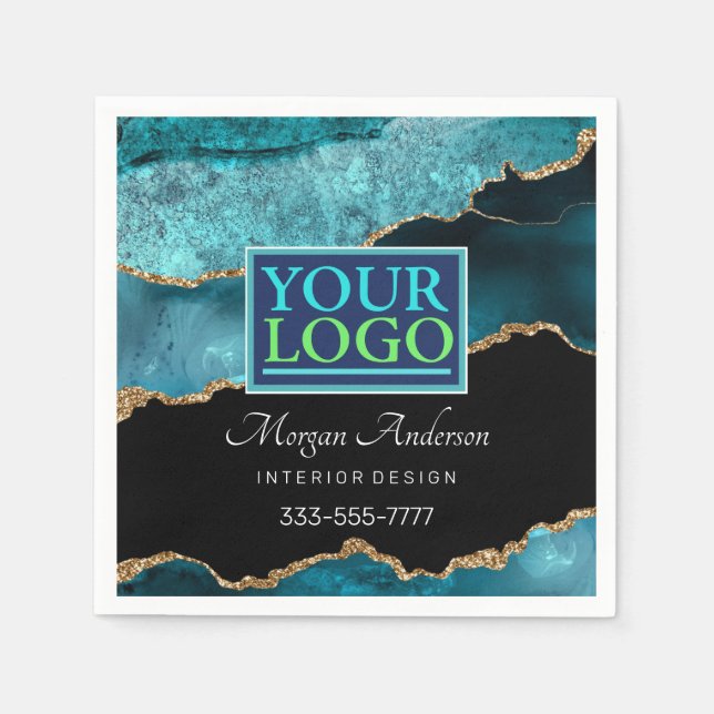 Serviette En Papier Votre Logo, do-it-yourself d'affaires, Turquoise B (Devant)