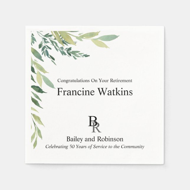 Serviette En Papier Votre logo Retraite Professionnelle Verdure (Devant)