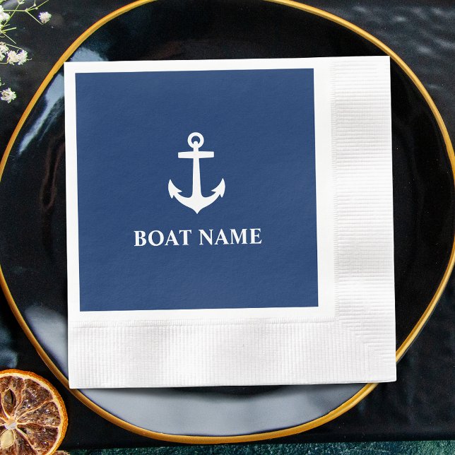 Serviette En Papier Votre nom de bateau Ancre Blue Cocktail (Créateur téléchargé)
