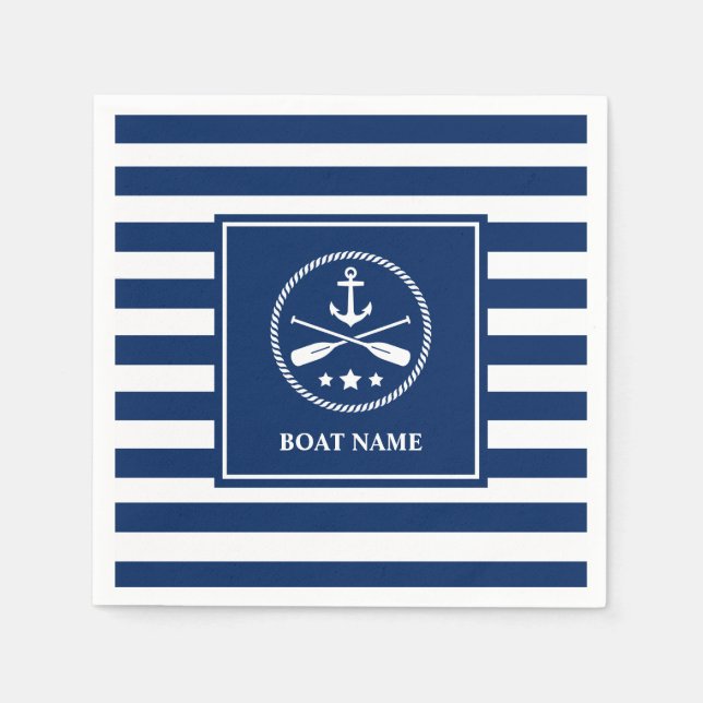 Serviette En Papier Votre nom de bateau Ancre nautique et aviron bleu  (Devant)