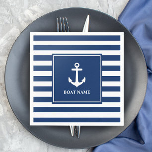 Serviette En Papier Votre nom de bateau Ancres Bleues bandes