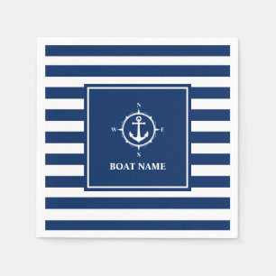 Serviette En Papier Votre nom de bateau Compass Ancre Blue Stripes