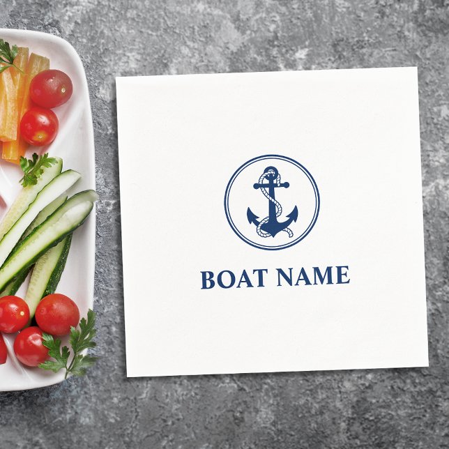 Serviette En Papier Votre nom de bateau Marine Blue Rope & Ancre (Créateur téléchargé)