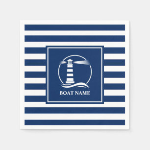 Serviette En Papier Votre nom de bateau Phare classique nautique rayé