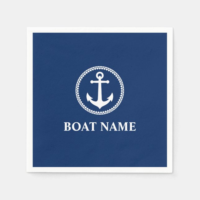 Serviette En Papier Votre nom de bateau Sea Ancre Blue (Devant)