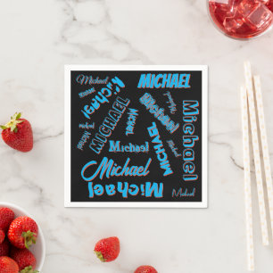 Serviette En Papier Votre nom motif monogramme bleu rouge noir couleur