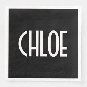 Serviette En Papier Votre nom, texte gras blanc   Noir