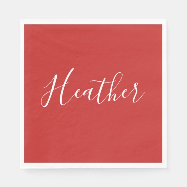 Serviette En Papier Votre script blanc personnalisé en rouge (Devant)