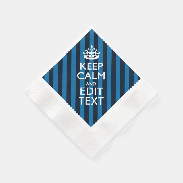 Serviette En Papier Votre texte sur Garder Calme Bleu Stripes (Coin)