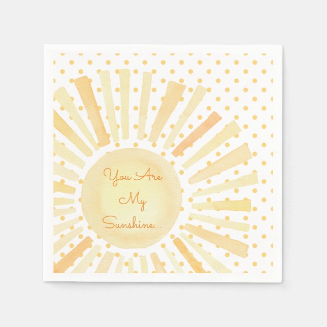 Serviette En Papier Vous Êtes Mon Sunshine Orange Jaune Aquarelle Blan (Devant)