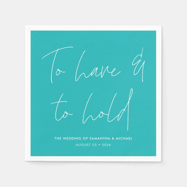Serviette En Papier Vows de Calligraphie moderne Mariage Turquoise (Devant)