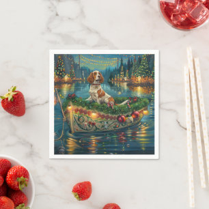 Serviette En Papier Voyage de fête de Noël de l'Epagneul Breton