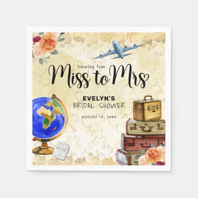Serviette En Papier Voyager de Mlle à Mme Fête des mariées (Devant)