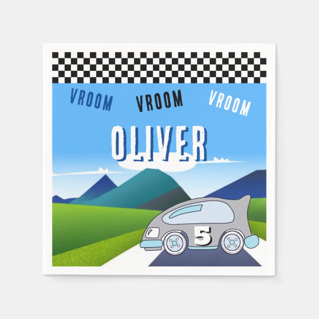 Serviette En Papier Vroom Vroom Racing Voiture Road Boy Anniversaire (Devant)