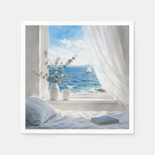 Serviette En Papier Vue sur l'océan dans une fenêtre de chambre