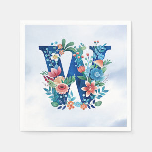 Serviette En Papier "'W' ornate blue monogram"