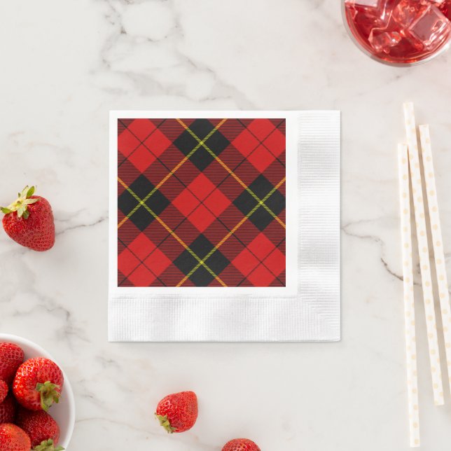 Serviette En Papier Wallace tartan rouge noir plaid (En situation)