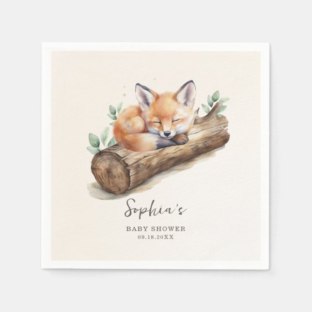 Serviette En Papier Warm Beige Woodland Fox Baby Shower Paper (Devant)