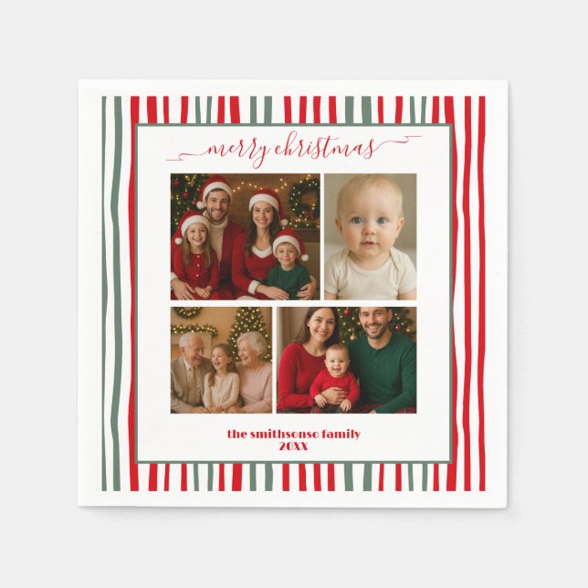 Serviette En Papier Warm Stripes family Photo merry Christmas (Devant)