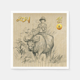 Serviette En Papier Water Buffalo Kid Chinese Ox Année 2021 PN