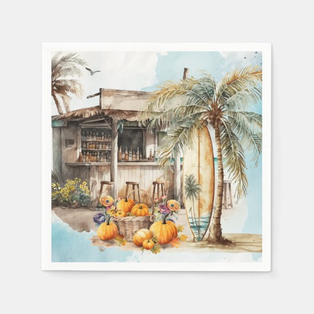 Serviette En Papier Watercolor Beach Thanksgiving (Devant)
