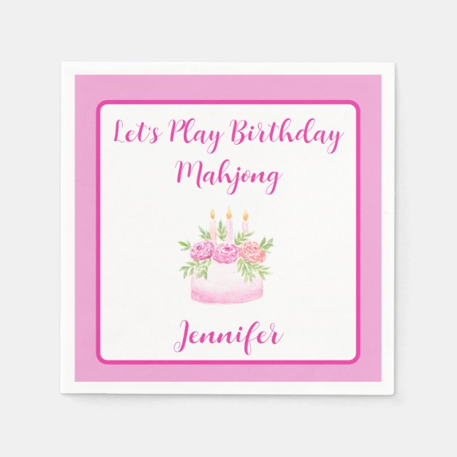 Serviette En Papier Watercolor Birthday Cake Mahjong PERSONALIZE (Devant)