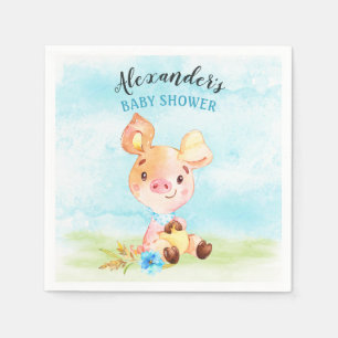 Serviette En Papier Watercolor Boy Piggy Baby shower Farm