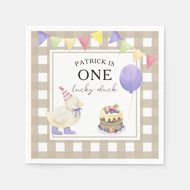 Serviette En Papier Watercolor Canard 1er anniversaire (Devant)