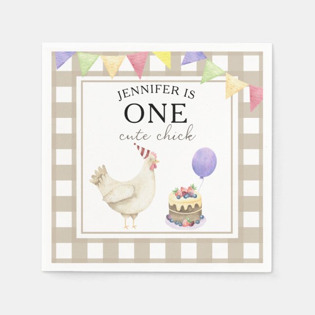 Serviette En Papier Watercolor Chick 1er anniversaire (Devant)