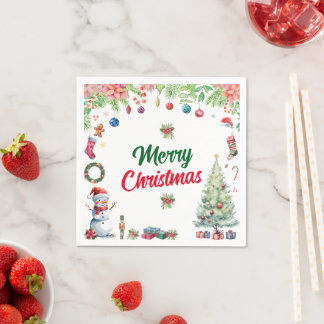 Serviette En Papier Watercolor Christmas Holiday Party
