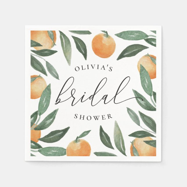 Serviette En Papier Watercolor Citrus Bridal Shower | Orange Summer (Devant)
