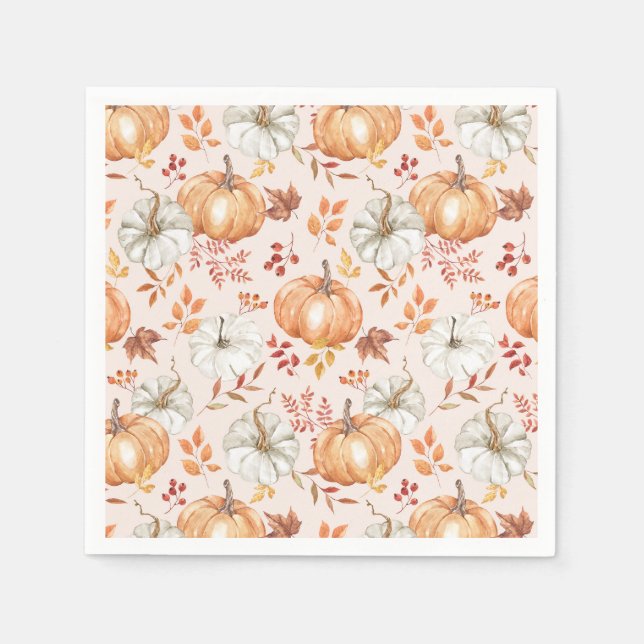 Serviette En Papier Watercolor Fall Pmpkins Rustique Farmhouse (Devant)