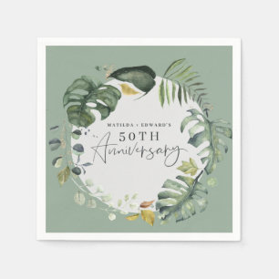 Serviette En Papier Watercolor feuillage 50e anniversaire mariage