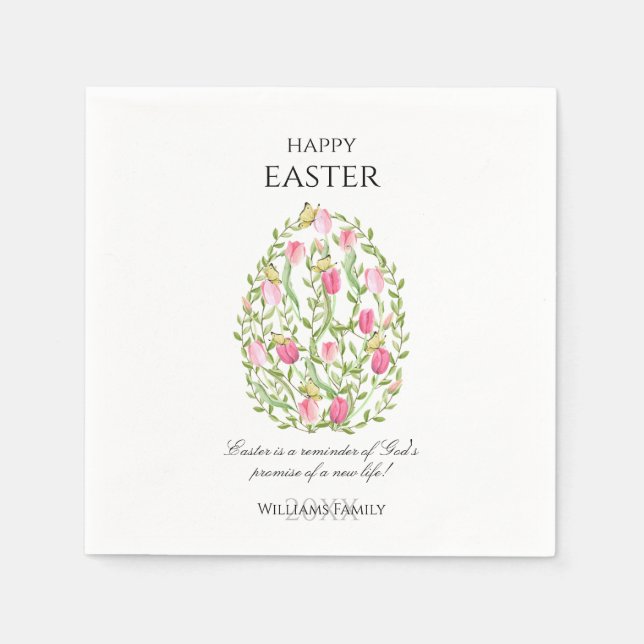 Serviette En Papier Watercolor Floral Easter Egg Happy Easter (Devant)